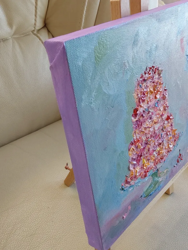 Oil painting on canvas 20x20cm (8x8 inches) "Birthday Cake"