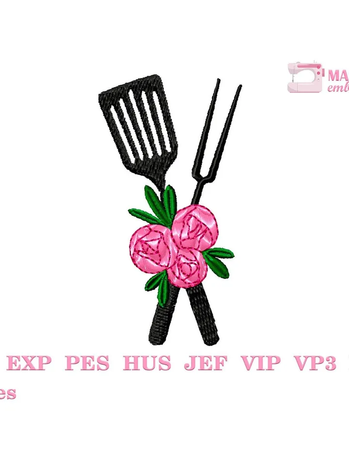Kitchen utensils embroidery designs Machine embroidery pattern 3 size, Grilling apron embroidery files, Kitchen towel embroidery designs #R6
