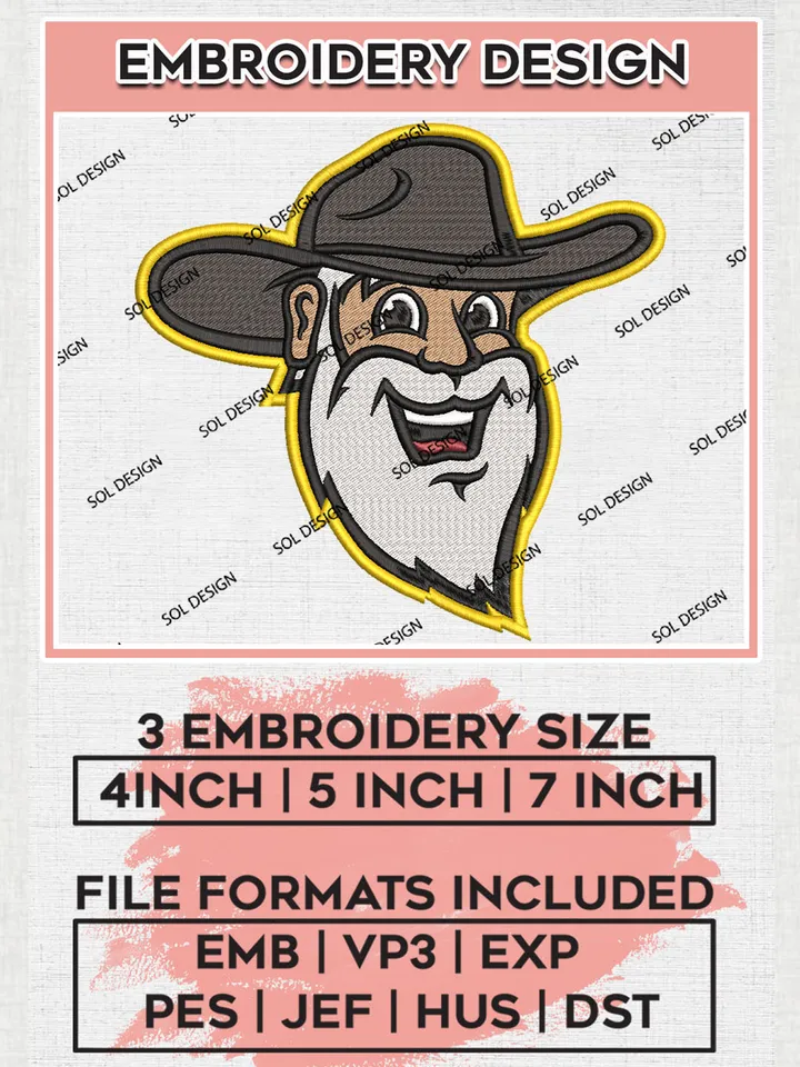 NCAA Appalachian State Mountaineers Team Head Mascot Logo Embroidery Design Files, NCAA App State Mountaineers Machine Embroidery, NCAA Teams, Game Day, 3 sizes, NCAA Machine embroidery designs, Digital Download