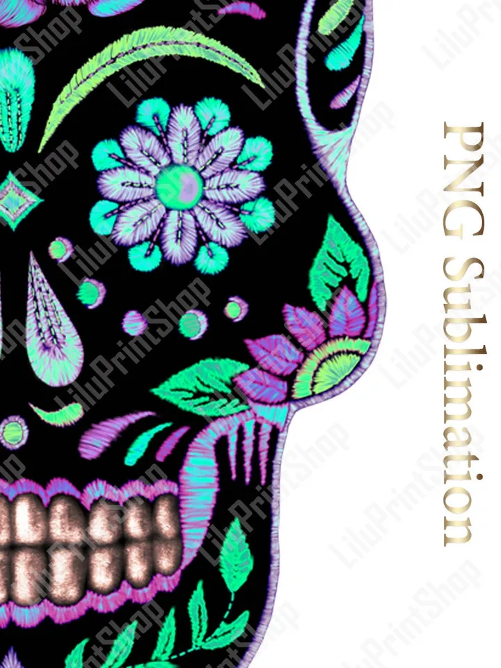 Candy Skull sublimation png Cinco de Mayo Sugar Skull clipart Faux embroidery Applique Day of the dead Dia de los muertos