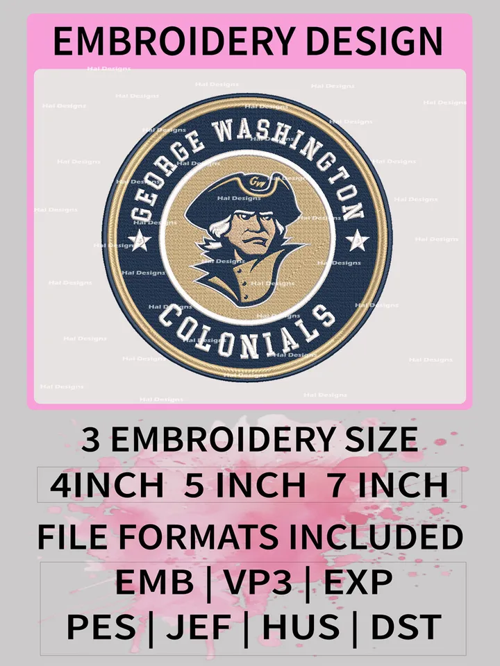 NCAA George Washington Logo Embroidery Files, Machine Embroidery Designs for College Sports Fans