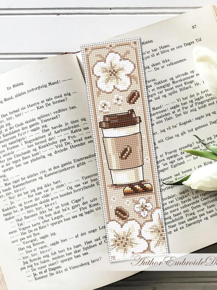 Coffee bookmark cross stitch pattern PDF download Takeaway Coffee cross stitch chart, Bookmark pattern digital PDF, Coffee lover gift #B375