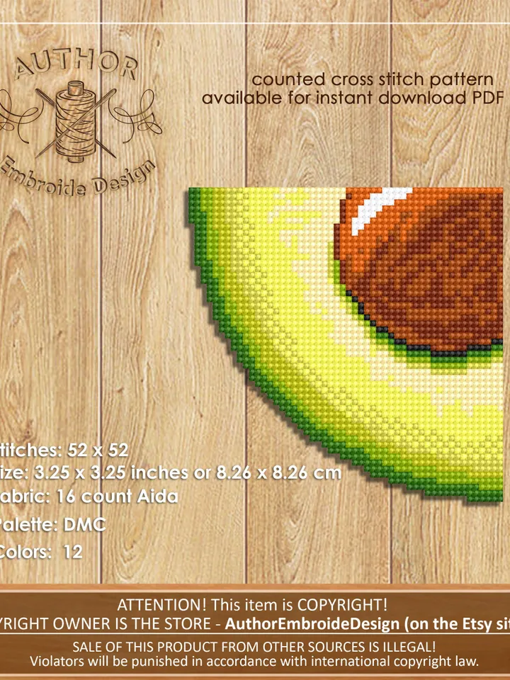 Corner bookmark cross stitch pattern PDF download Avocado cross stitch chart, Tropical Fruit bookmark corner digital PDF Avocado lover #B243