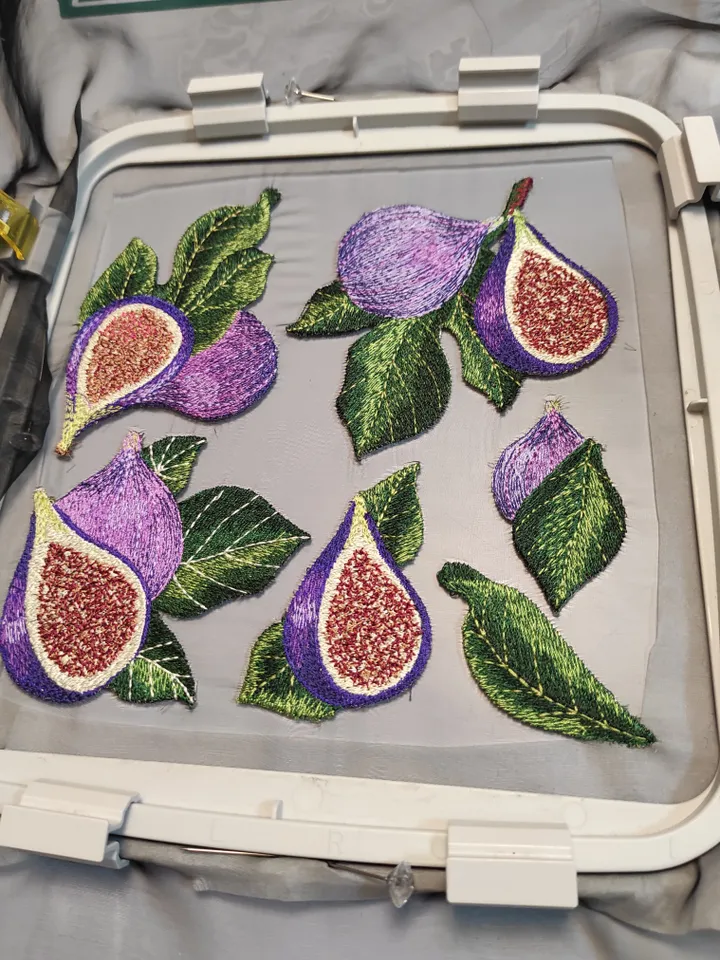 Embroidery of fig fruits and leaves will ideally complement images and accessories in oriental style