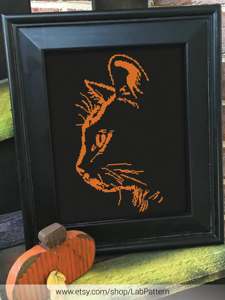Halloween Cat Silhouette Cross stitch pattern | Embroidery Pattern | Instant Download | Embroidery Designs