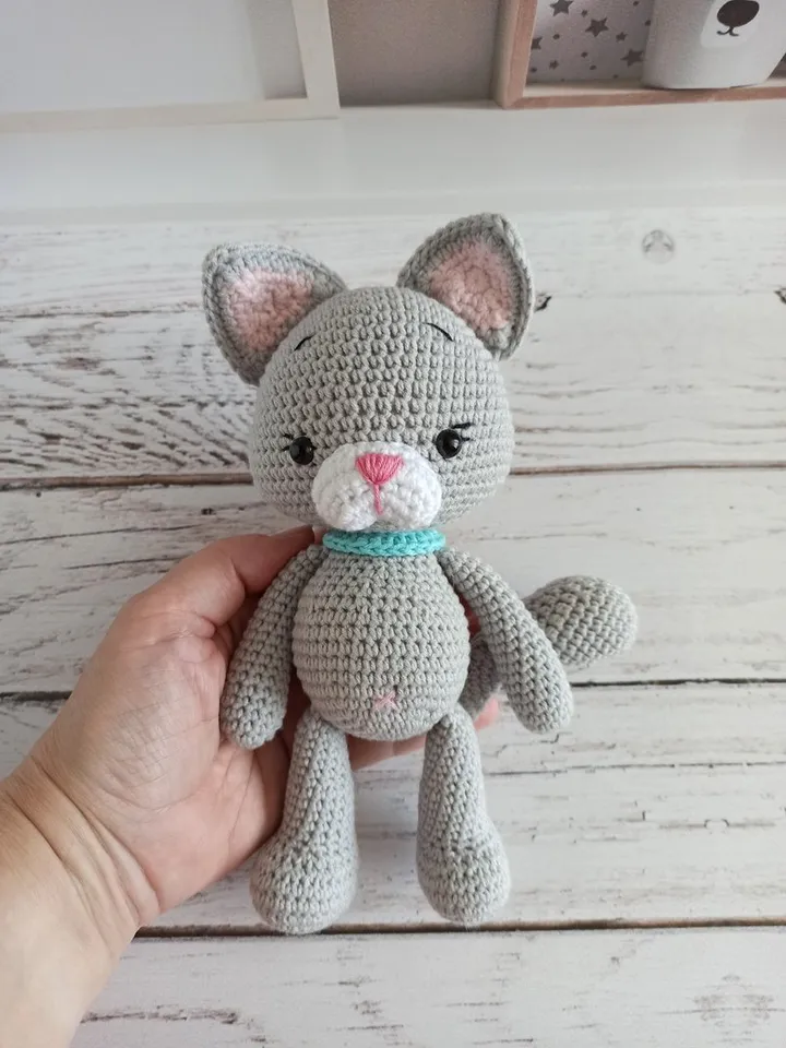 Hand woven stuffed toy cat, crochet toys animals, gift for kids, first toy,