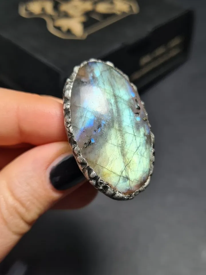 Labrodarite ring Big Massive Ring Luminous Ring Rainbow Ring