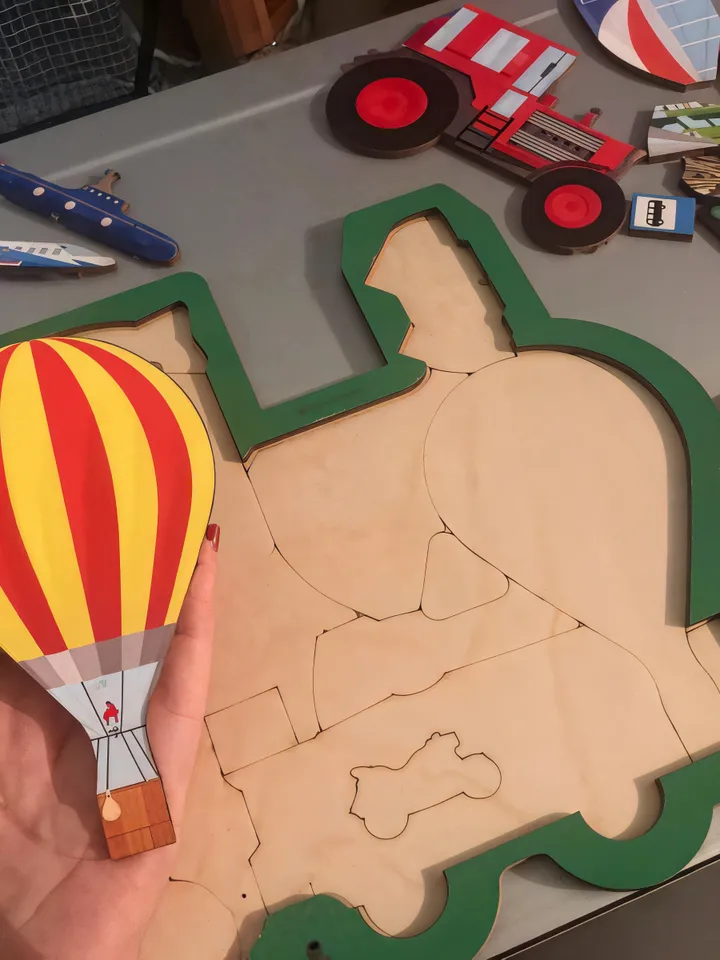 Puzzle board train - transport, Wooden Montessori Toddler Toys Age 3 4 5 year