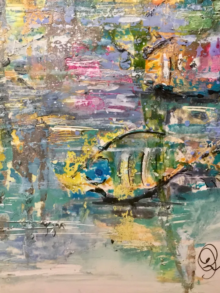 Abstract aquarium original mix media artwork on yupo paper,abstract wall art,unique handmade painting home decoration or gift.