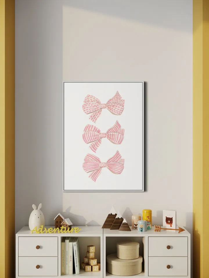 Pink Bow Watercolor Painting Print, Girly Wall Art, Teen Girl Wall Art, Baby Girl Gift, Preppy Painting, Coquette Room Decor, Trendy Print