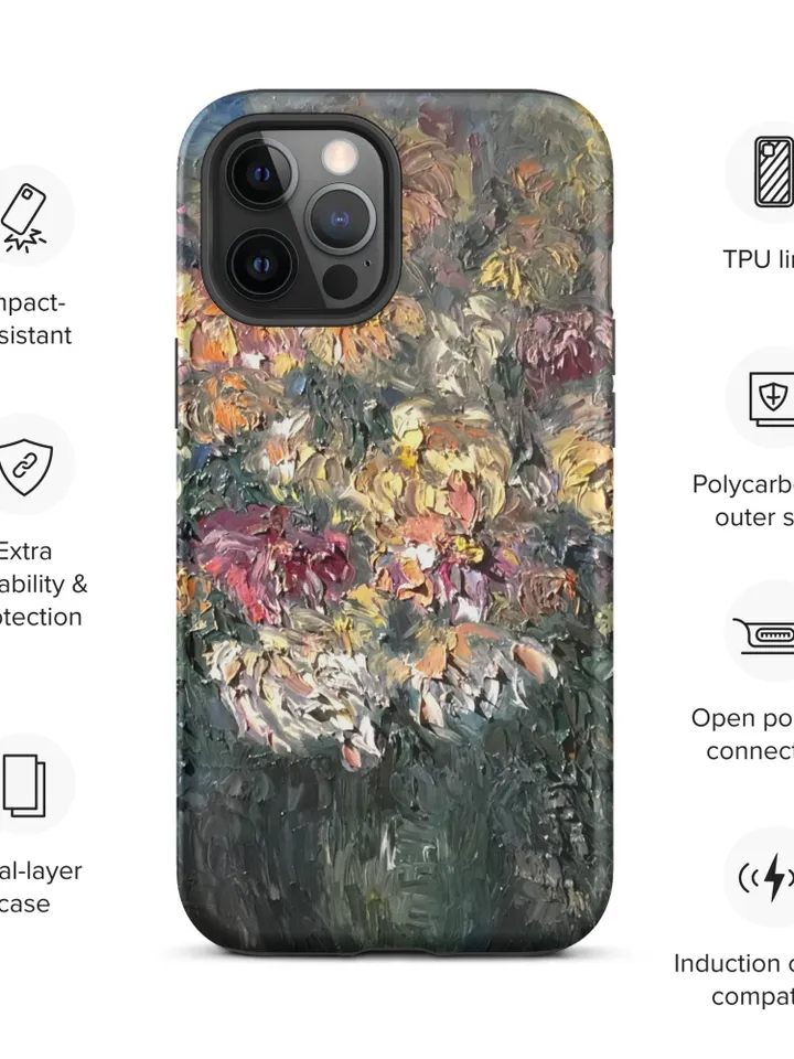 Chrysanthemums in a vase Tough iPhone case made with my original oil painting.