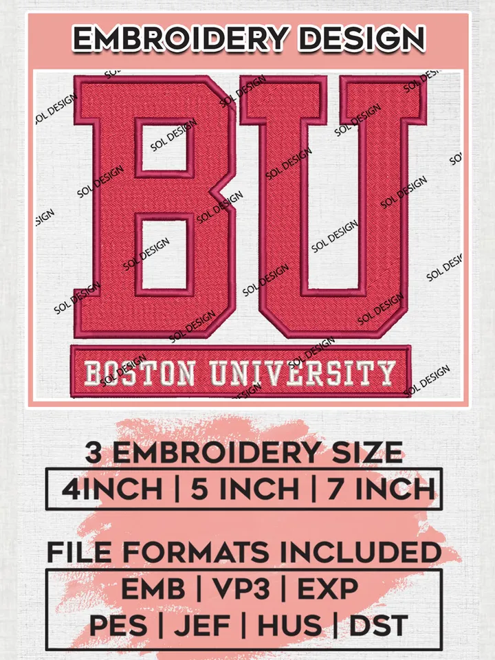 NCAA BU Terriers College Team Logo Embroidery Design Files, NCAA Boston University Terriers Machine Embroidery, NCAA Teams, 3 sizes, NCAA Machine embroidery designs, Digital Download