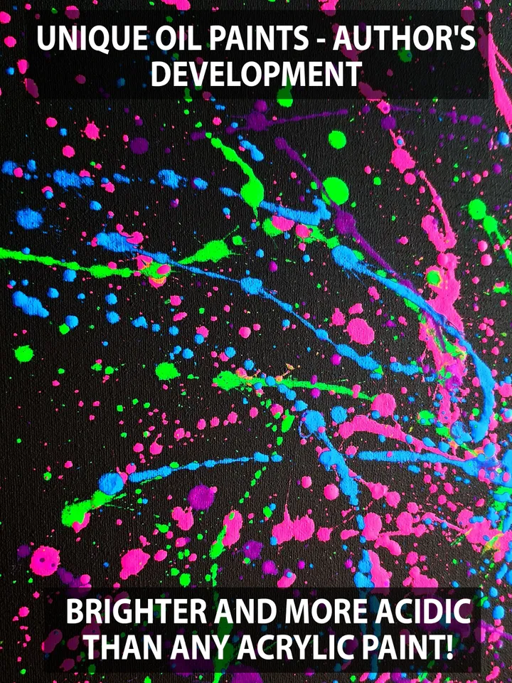 "Night Berlin" neon splash oil painting on canvas fluorescent art abstract art original black light painting