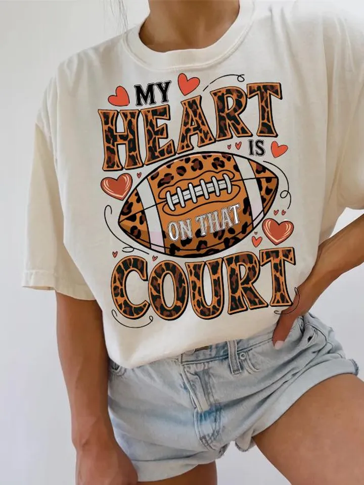 My heart is on that Court Football PNG Game Day Tshirt Design Leopard Heart Football Mom Mama Sublimation Design Digital Download File