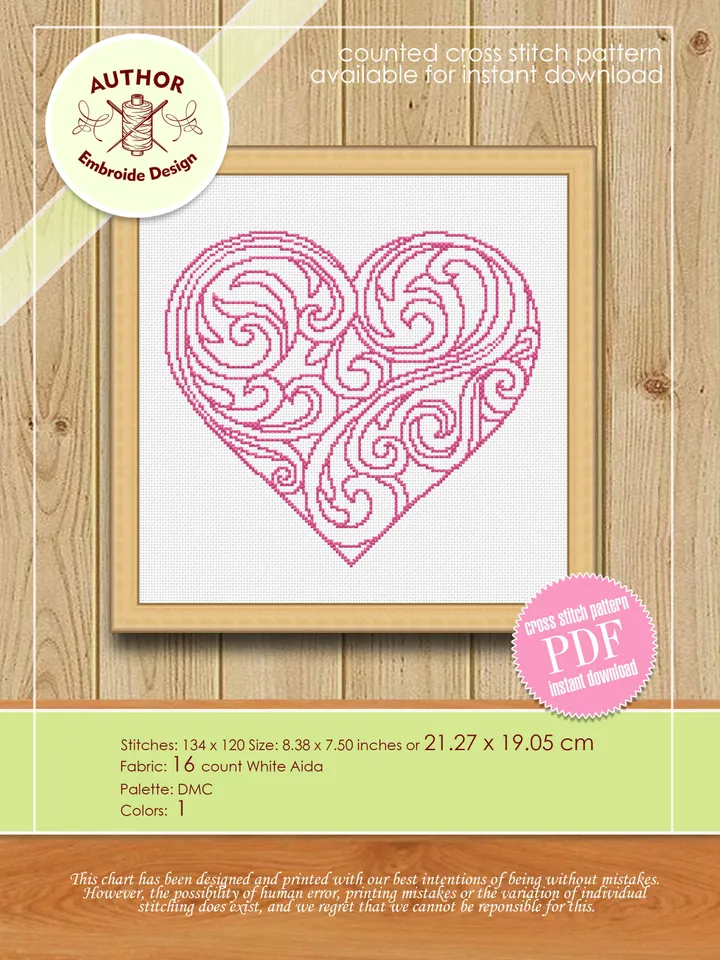 Heart mandala cross stitch pattern download PDF Simple mandala pattern digital Monochrome cross stitch chart Quick cross stitch sampler #M65