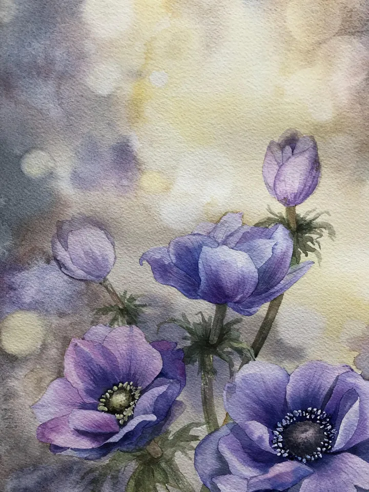 Flowers Original Painting Anemones Painting Floral Watercolor Wall Art