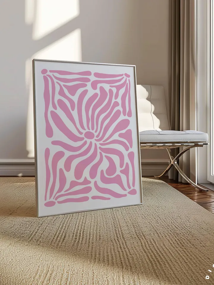 Soft Pink Wall Art Set of 2 Prints, Boho Flower Print, Pink Abstract Minimalist Organic, Pink Floral Wall Art, Wild Flower, Printable Art