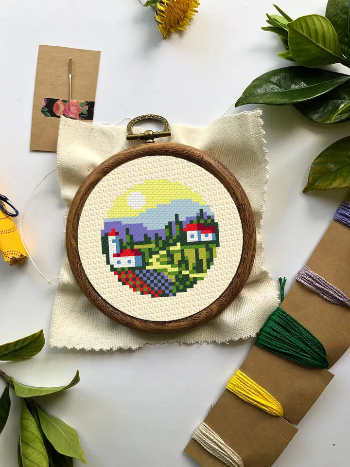 Small cross stitch pattern download PDF Italy village cross stitch Nature landscape embroidery PDF Tiny picture cross stitch beginner #L20