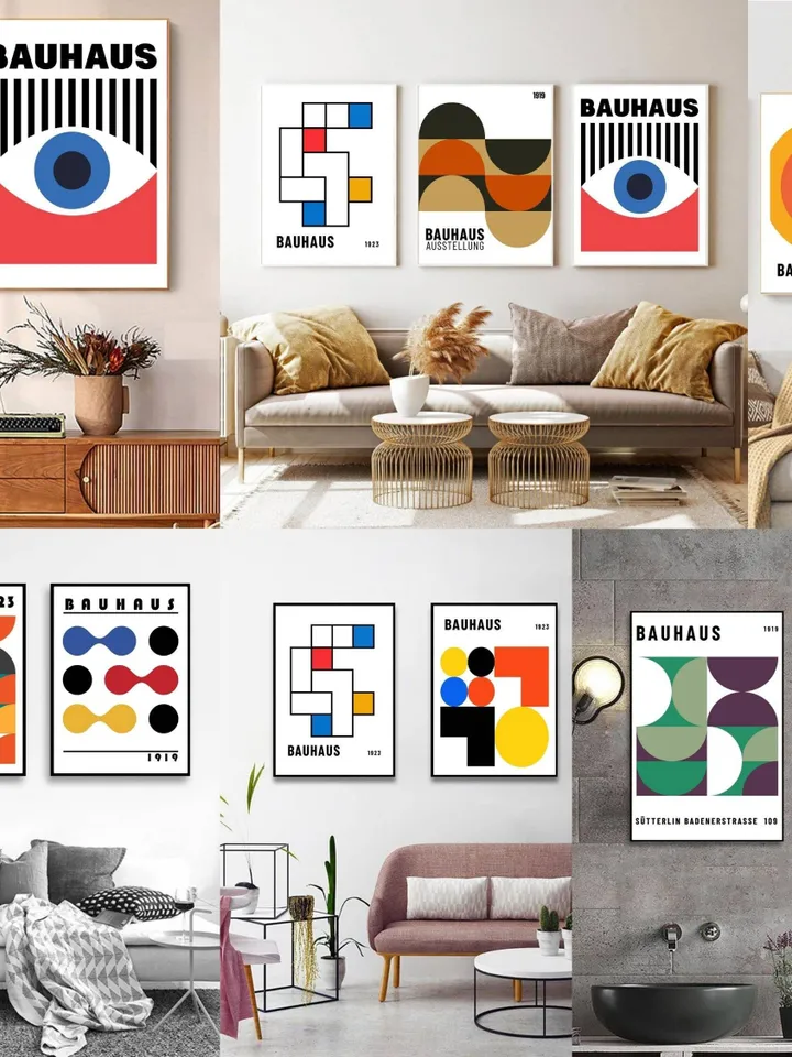Bauhaus Poster Set of 12, green bauhaus poster, pink bauhaus poster, bauhaus print art, black bauhaus poster, Bauhaus Exhibition, digital