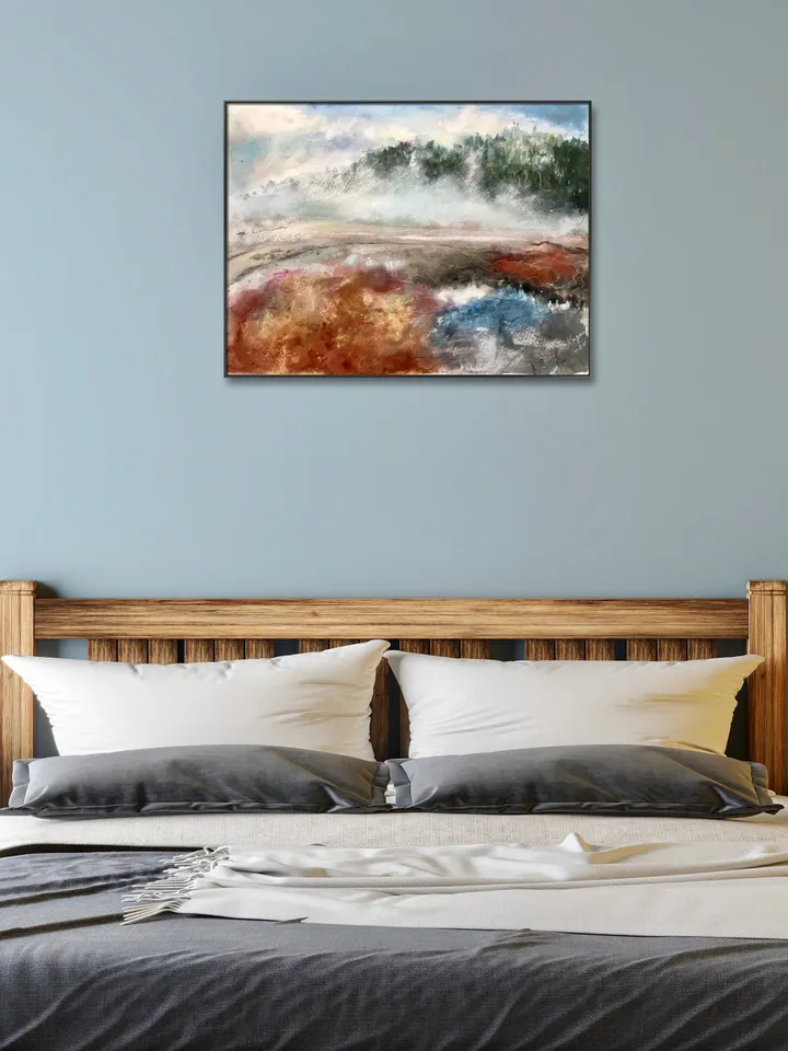 Grand Teton and Yellowstone national USA parks,landscape original watercolor painting,semi-abstract,nature painting,holiday memory gifts