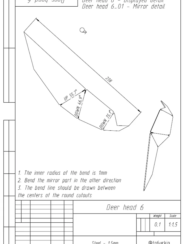 Welding Project Plans Drawings Deer Head (DXF, PDF)