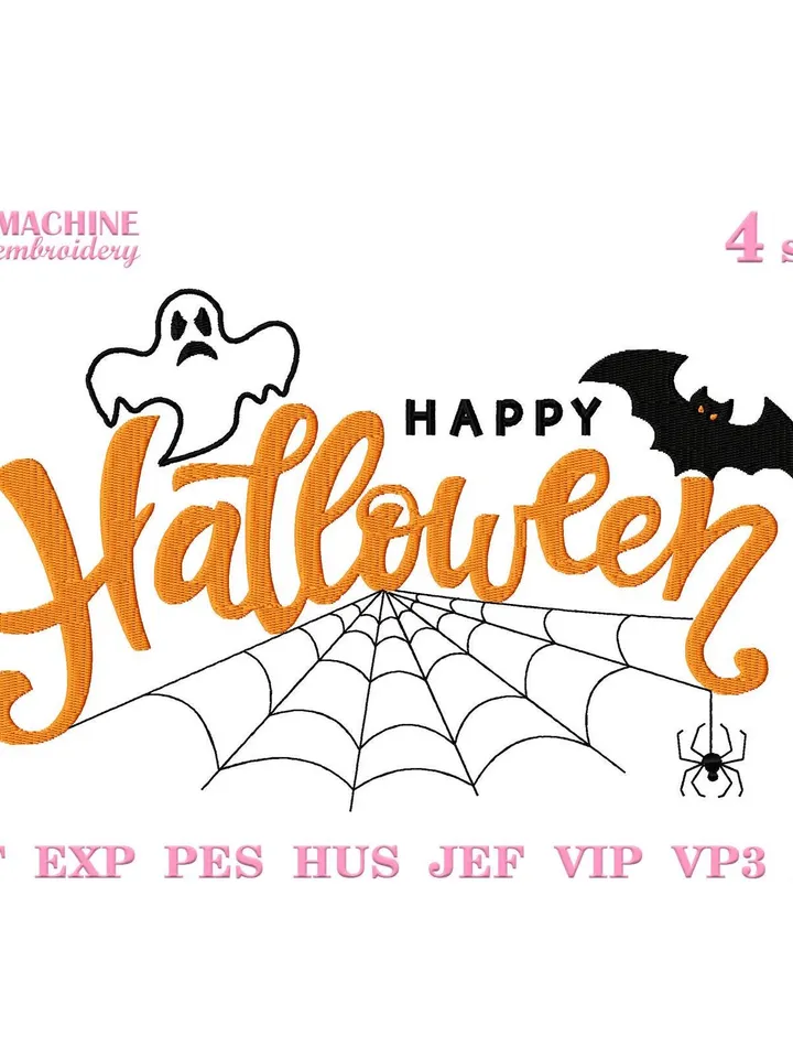 Happy halloween machine embroidery pattern 4 size Happy halloween embroidery design, Halloween embroidery pes instant download #R34