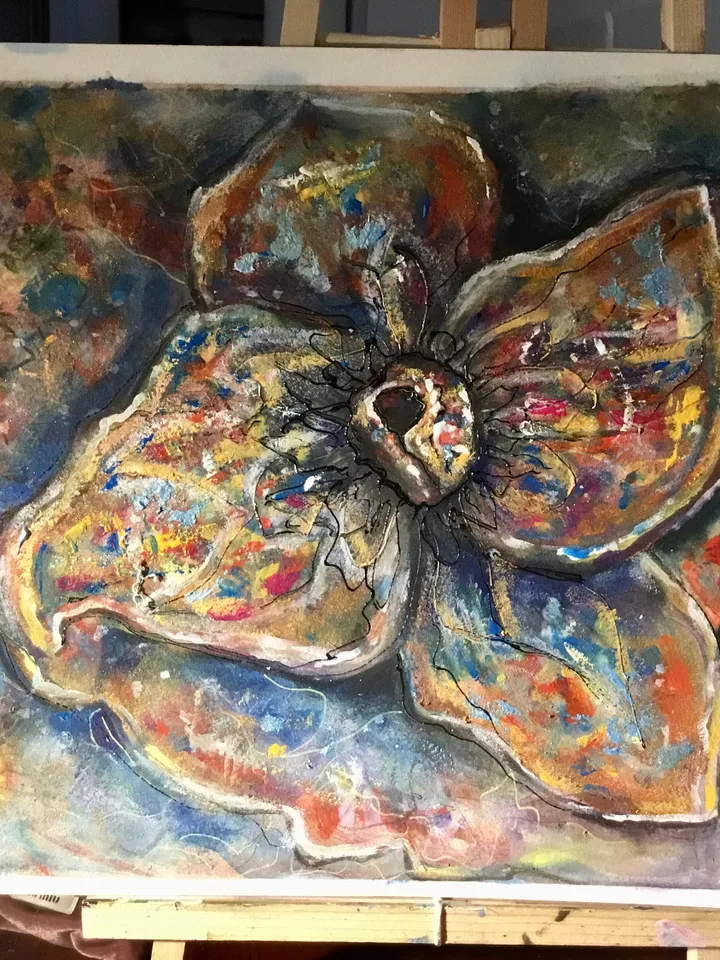 Fantasy magic flower original watercolour mix media artwork, unique gift,flowers painting