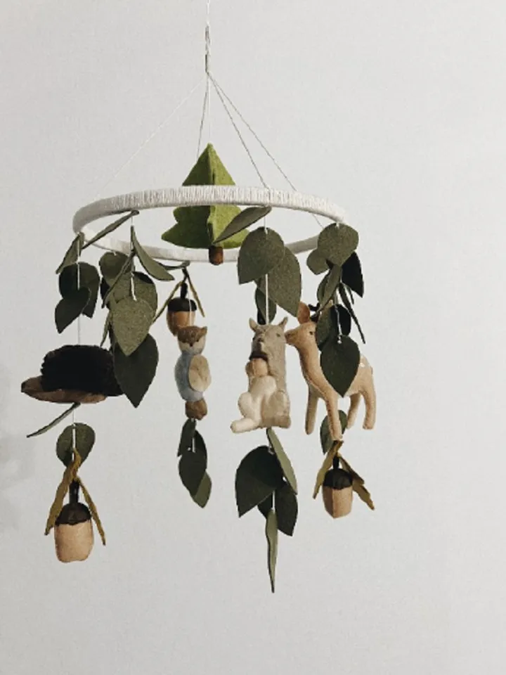 Mobile baby nursery decor woodland, forest deer crib mobile, expecting mom gift