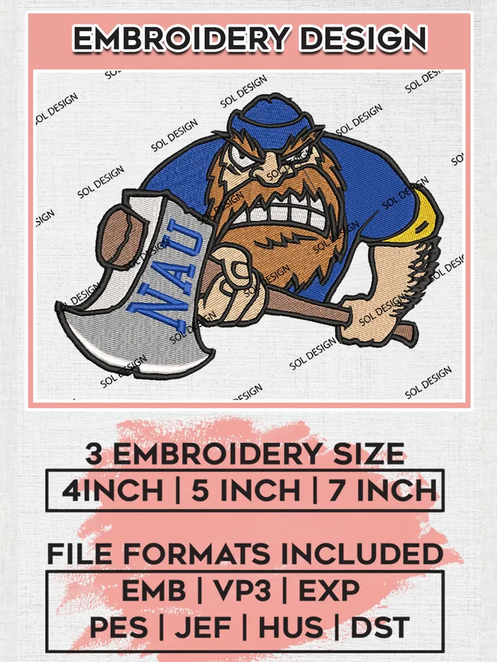 Northern Arizona Lumberjacks Team Funny Mascot Logo Embroidery Design Files, NCAA Northern Arizona Lumberjacks Machine Embroidery, NCAA Teams, 3 sizes, NCAA Machine embroidery designs, Digital Download