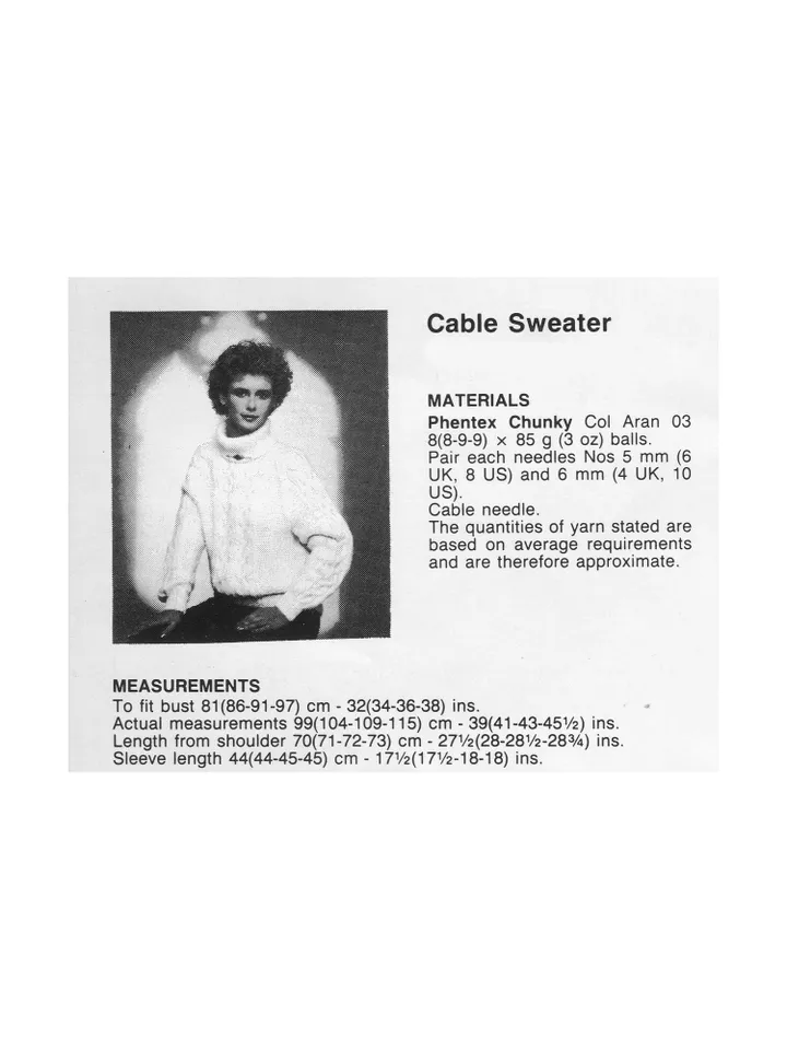 Vintage Knitting Pattern 245 Cable Sweater Pullover Women