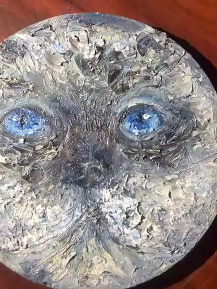 Himalayan blue eyed cat original oil painting on round canvas,impasto textured artwork,kids room decoration cat lovers gifts,