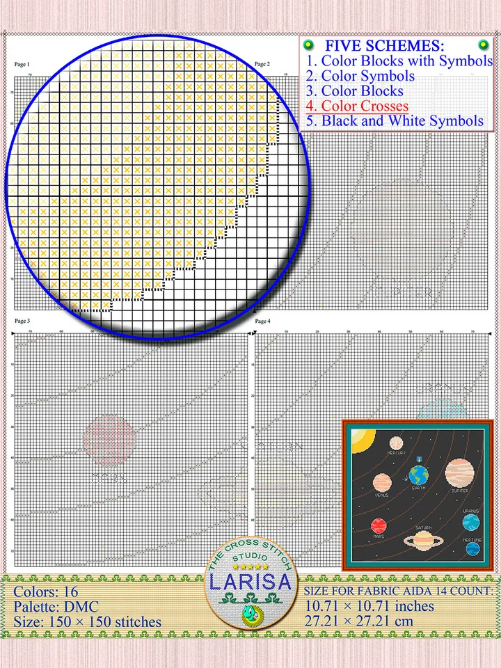 Cross Stitch Pattern of the Solar System | Planetary Chart