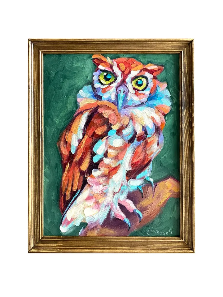 Owl Painting Original Bird Artwork Oil On Panel 9x12 Inch Wild Animal Wall Art Wildlife Home Decor
