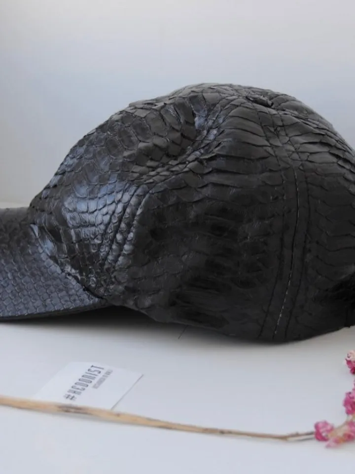 Genuine python skin women baseball cap | women accessories | exotic leather cap | genuine python skin | Black leather cap