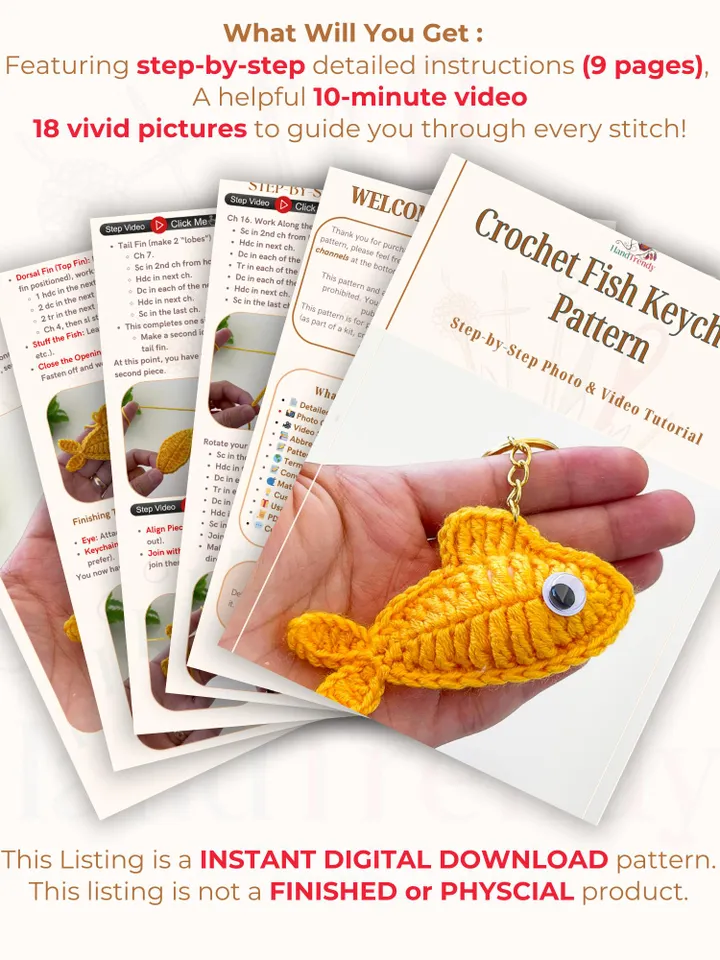 Crochet Fish Keychain Pattern, Amigurumi Fish Keyring PDF, DIY Small Animal Plush, Handmade Ocean Animal Toy, Cute Crochet Gift