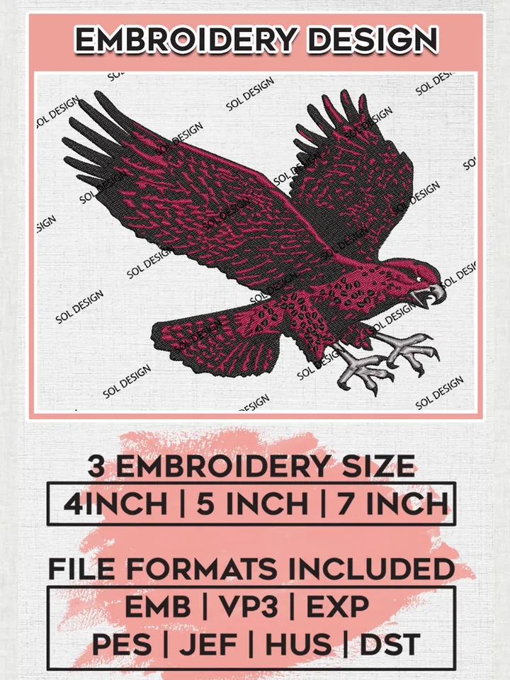 Maryland Eastern Shore Hawks Team Mascot Logo Embroidery Design Files, NCAA Maryland Eastern Shore Hawks Machine Embroidery, NCAA Teams, 3 sizes, NCAA Machine embroidery designs, Digital Download