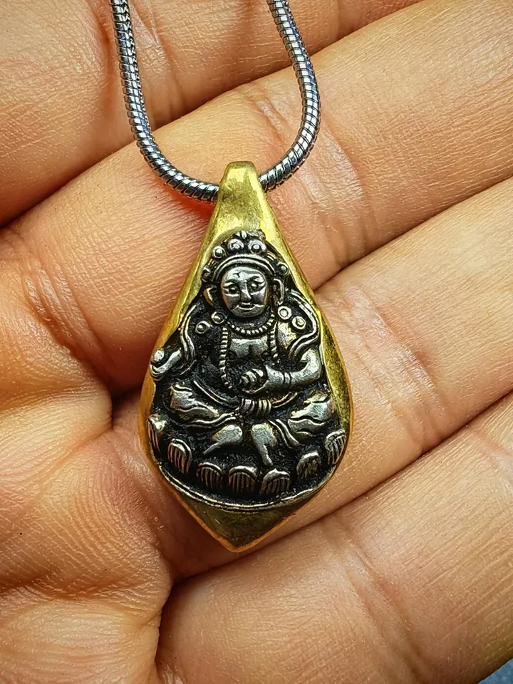 Gandhanra Handmade Tibetan Buddhist Amulet Necklace | Yellow Jambhala Protection Necklace for Wealth | Unique Spiritual Jewelry