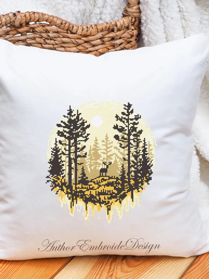 Nature landscape cross stitch pattern PDF download Deer cross stitch chart, Simple cross stitch beginner, Forest pattern digital PDF #L81