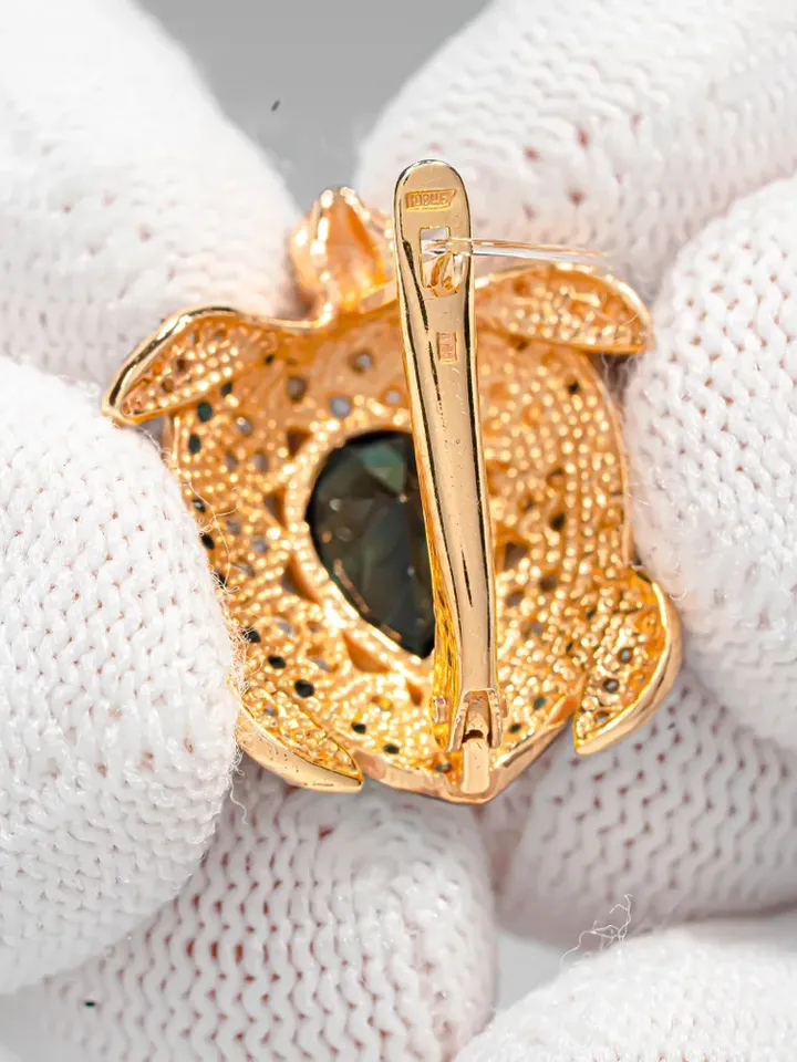 Earrings Silver gold plated 925 assay value with tourmaline and cubic zirconia