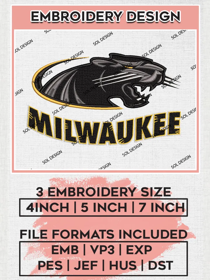 Milwaukee Team Head Mascot Logo embroidery designs, NCAA Milwaukee Panthers Machine embroidery designs, NCAA College Team Logo embroidery designs, Machine embroidery designs, Digital Download