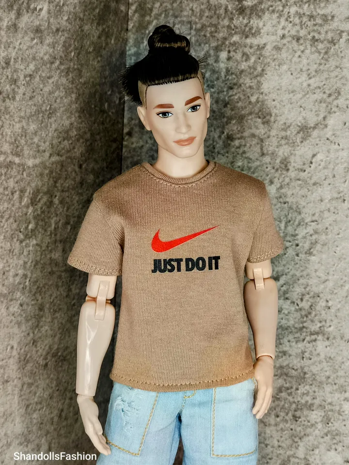 Beige Sports T-Shirt with Print for Ken and Ken the Athlete and other similar dolls