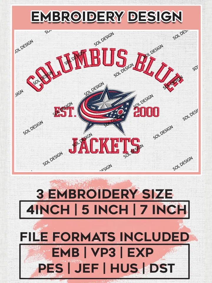 Columbus Blue Jackets Est 2000 Embroidery files, NHL Embroidery Design, NHL Columbus Blue Jackets Embroidery, Digital Download