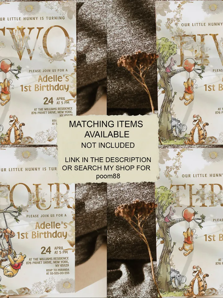 3rd Birthday Winnie the Pooh Inspired ; Classic Winnie Pooh Invitations; Neutral Winnie Pooh Turning three Winnie Pooh Birthday Party poom88