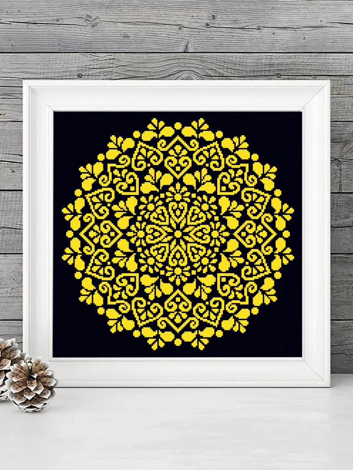Mandala cross stitch pattern download PDF Monochrome floral ornament cross stitch chart, Easy mandala embroidery PDF, DIY Home decor #M115