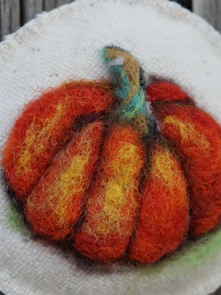 Needle felted pumpkin ornament, wool ornament, orange pumpkin, fall decor, ready to ship from the USA