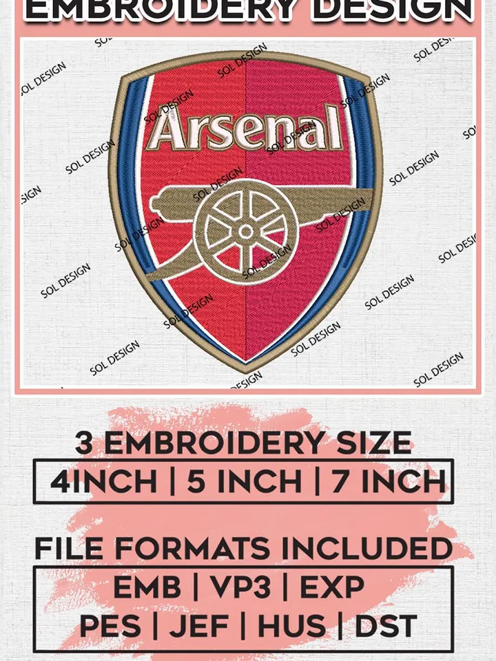 Arsenal Embroidery Designs, Premier League Embroidery, EPL Embroidery Designs, EPL Arsenal Embroidery Designs