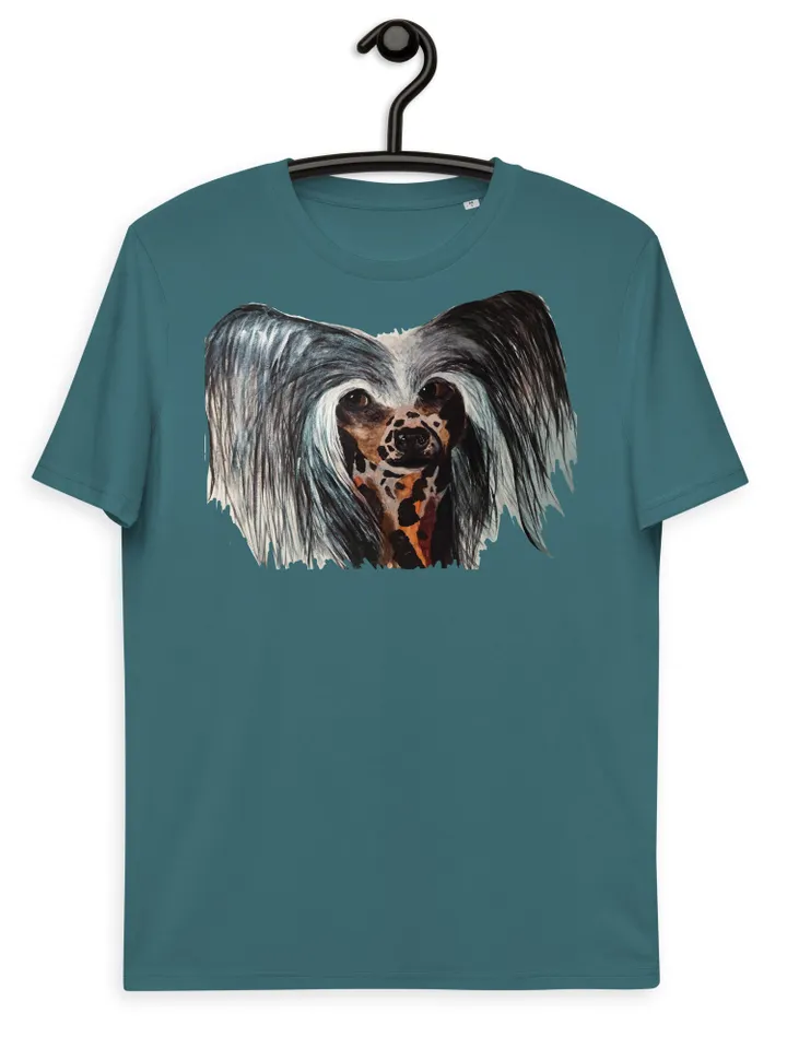 Chinese crested dog Unisex organic cotton t-shirt made with my own design,original watercolor chinese dog painting,funny animals gifts.