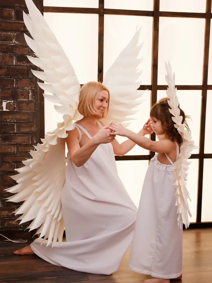 Angel wings costume 2pcs set mother - baby White Angel baby shower, photo shoot with cosplay wings