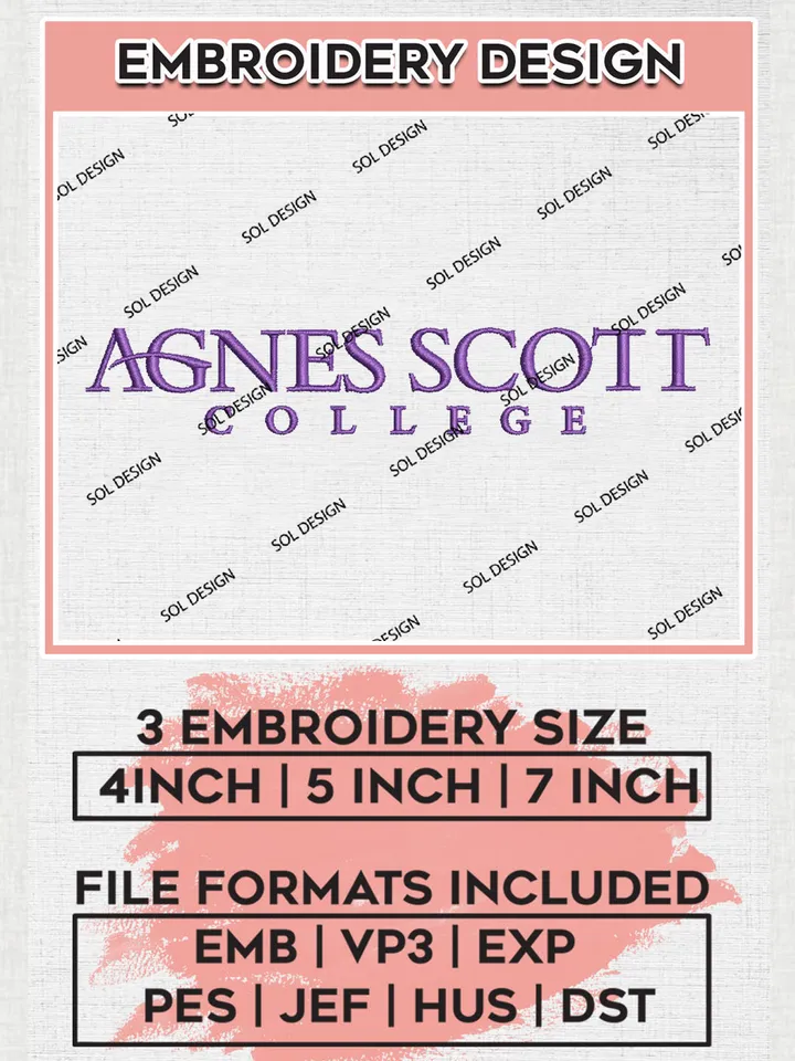 Agnes Scott College Team Word Logo Embroidery Design Files, NCAA Agnes Scott College Machine Embroidery, NCAA Teams, 3 sizes, NCAA Machine embroidery designs, Digital Download