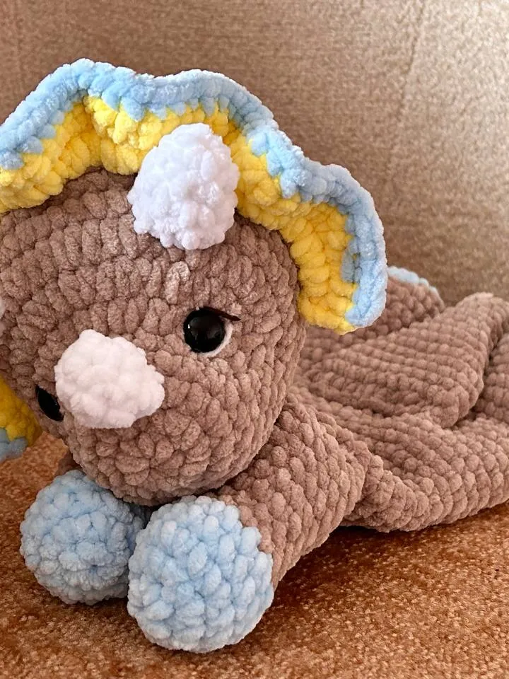 Crochet dinosaur lovey pattern Amigurumi triceratops lovey pattern